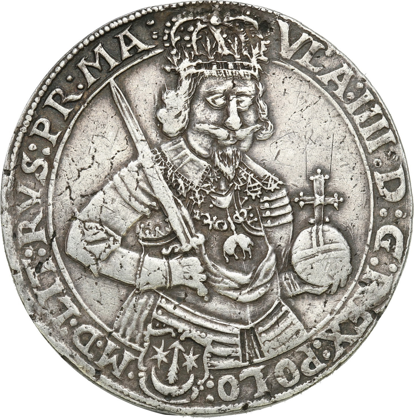 Władysław IV Waza. Talar 1644 z pięciopolową tarczą herbową, Kraków – EKSTREMALNIE RZADKI
